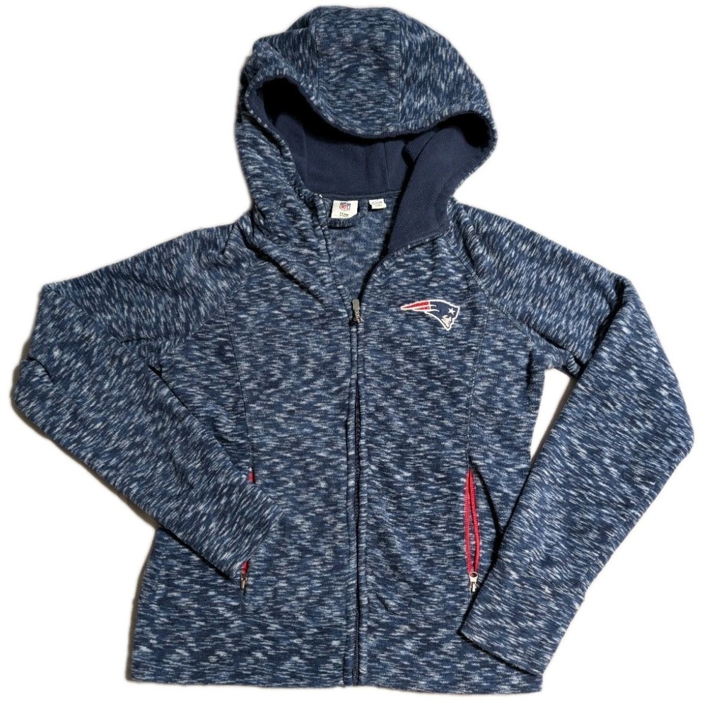 New England Patriots Hoodie Womens Small Blue Marled Full Zip Thumbholes Fleece
